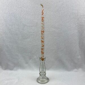 VTG Lucite Candle Stick with Gold Flecks & Clear Glass Candle Holder 12”